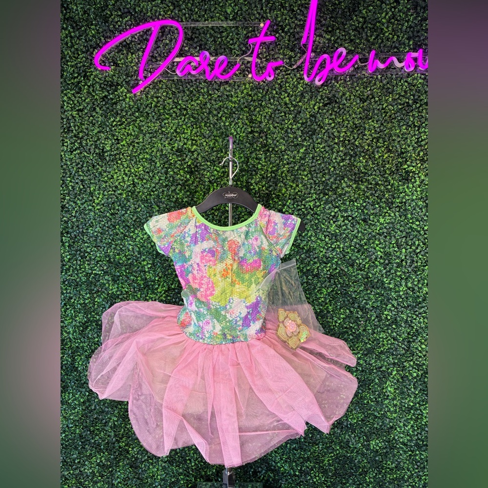Revolution Multicolor Sequin Dance Costume with Pink Skirt